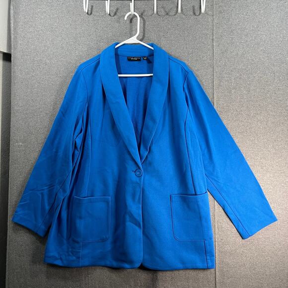 Susan Graver Weekend Regular Marina Knit Blazer Blue Brigade, Size 3X - Picture 1 of 8